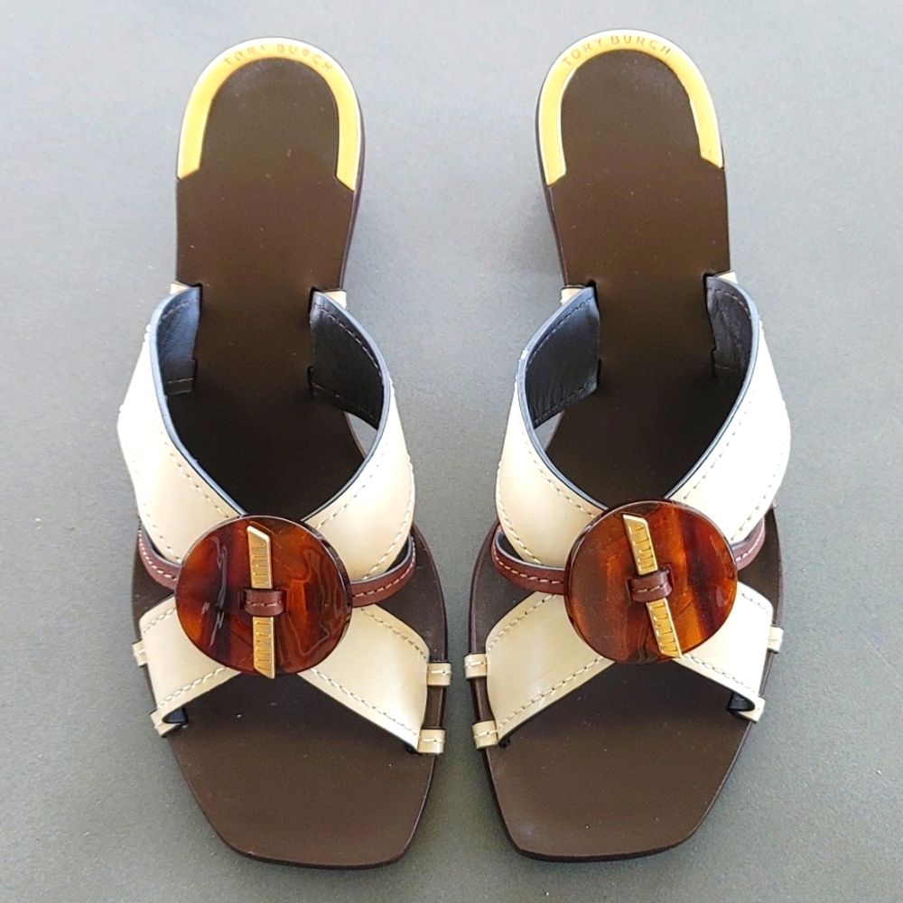 TORY BURCH Knotted Heeled Mules Size 6 1/2.  1 Shoe Bag Included